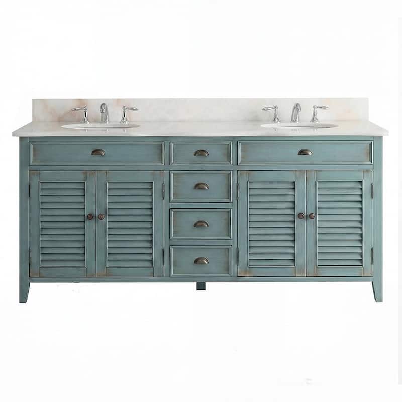 72 Inch Abbeville Double Sink Bathroom Vanity - Distressed Blue Farmhouse Style - Antique - Blue