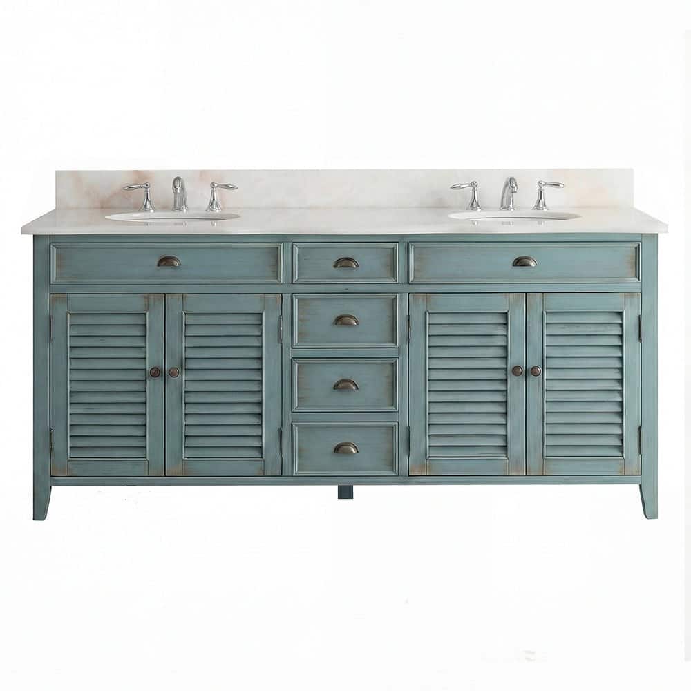 72 Inch Abbeville Double Sink Bathroom Vanity - Distressed Blue Farmhouse Style