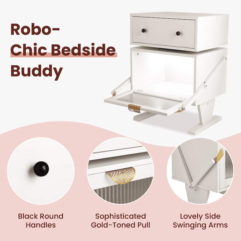 Nightstand with Rotating Drawer and LED Light Strip