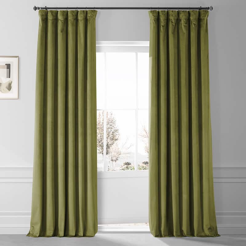 Exclusive Fabrics Signature Plush Velvet Hotel Blackout Curtains (1 Panel) - Luxury Soft Drapery for Light Control & Elegance - 50 X 84 - Jalapeno Green