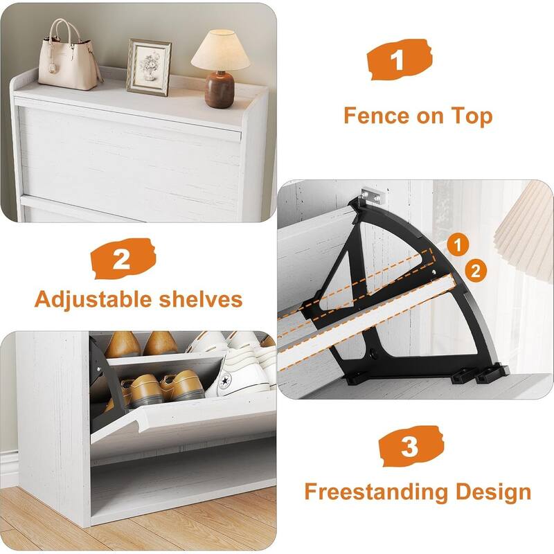 Narrow Shoe Cabinet Organizer with 3 Flip Drawers for Entryway, Hallway, Living Room