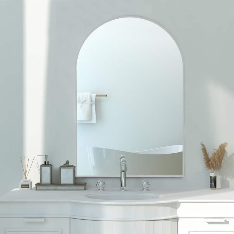 Arched-Top Metal Frame Wall Mirror Bathroom Mirror-36"H×24"W - Arched-Silver