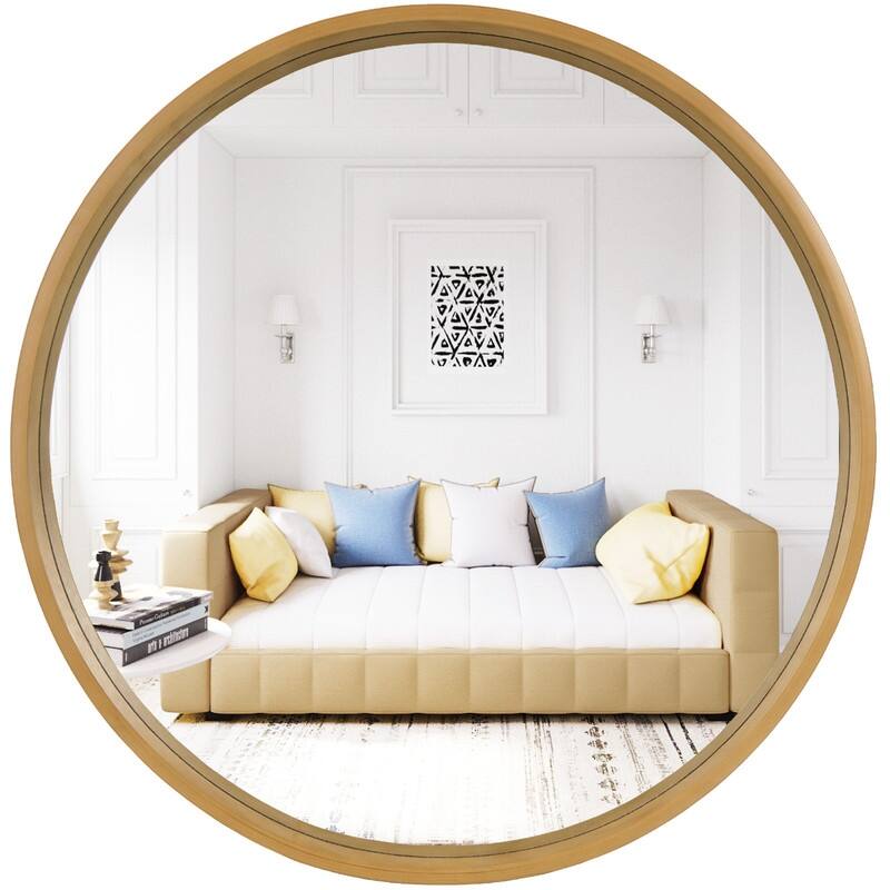 Classic Wooden Frame Farmhouse Round Wall Mirror