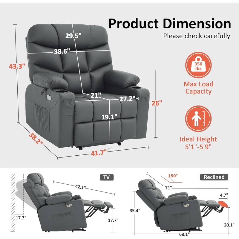 MCombo Wide Power Lift Recliner Chair with Extended Footrest for Big Elderly People, Faux Leather R7289