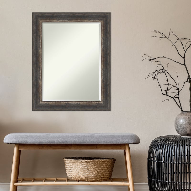 Beveled Wall Mirror - Bark Rustic Char Frame