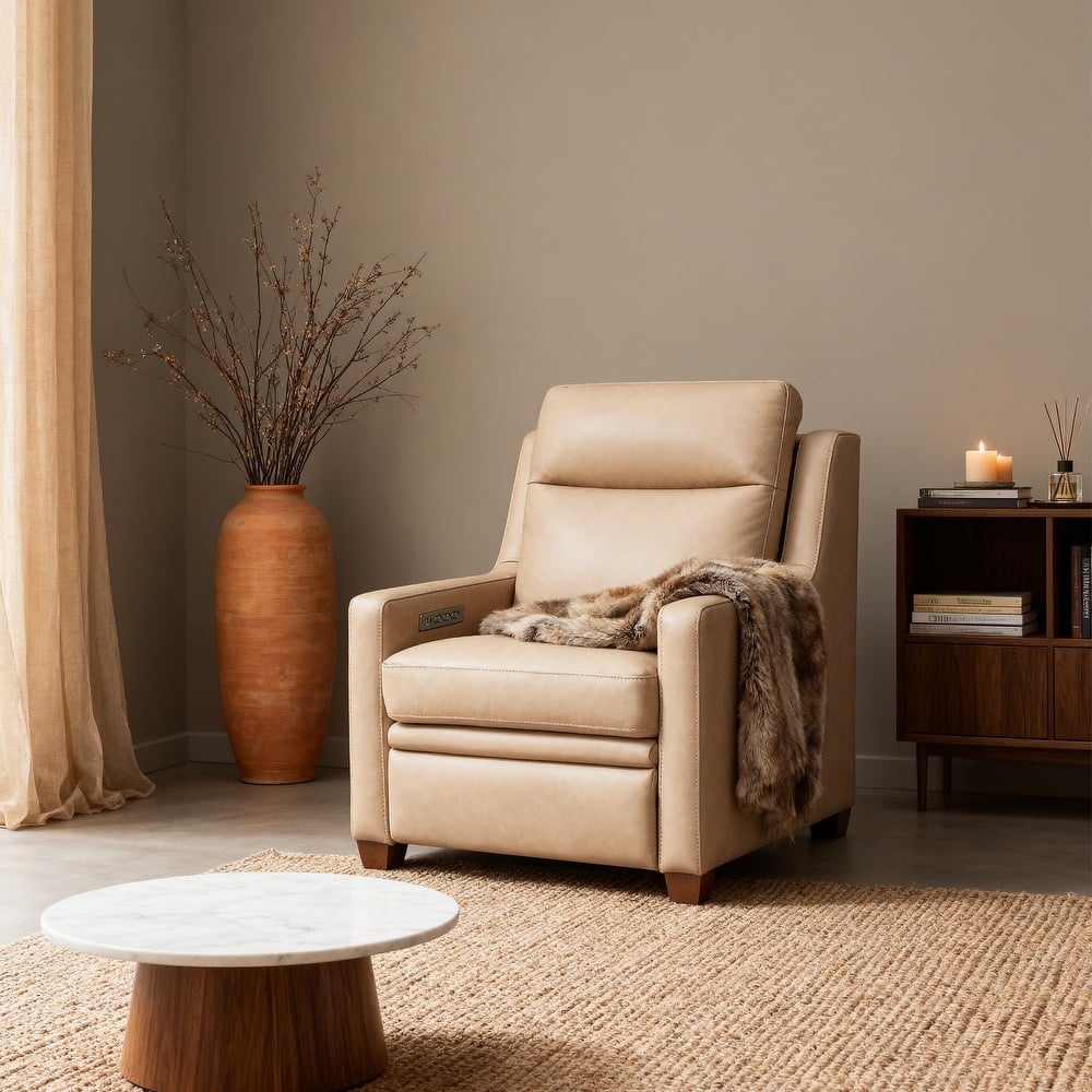 Genuine Leather Recliner Sofa 33" Triple-Motor Power Zero-Wall Reclining Couch with USB&USB-C Port