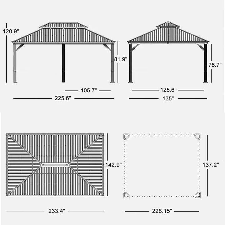 PURPLE LEAF Outdoor Galvanized Steel Hardtop Gazebo, Aluminum Frame Gazebo With Curtains