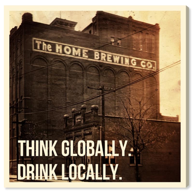 Wynwood Studio Canvas Drinks and Spirits Think And Drink Brown and Metallic Bronze Modern & Contemporary Wall Art Canvas Print
