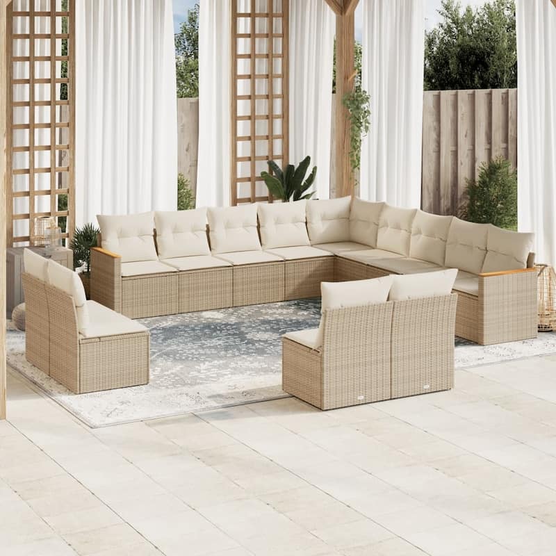 vidaXL Patio Sofa Set with Cushions Outdoor Conversation Furniture Poly Rattan - 24.4 x 24.4 x 27.2 in - Beige without table