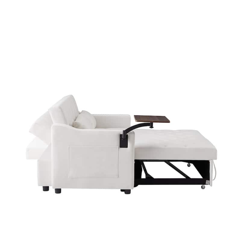 Velvet Pull Out Loveseat Sofa Convertible Sleeper Love Seat Bed w2 Pillow & 2 Pillows, Futon Sofa with 360掳 Swivel Shelves