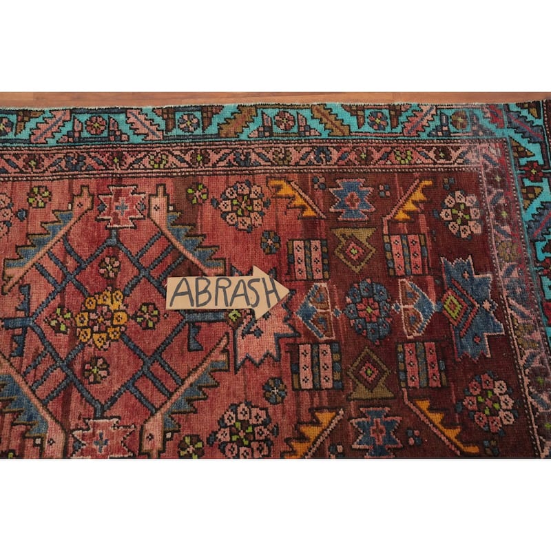 Hand Knotted Oriental 100% Wool Carpet Traditional Geometric Oranges & Rust Heriz Runner Rug - 10' 7'' X 2' 11''