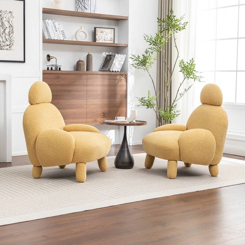 SEYNAR Modern Faux Sherpa Upolstered High Back Armless Accent Chair Set of 2