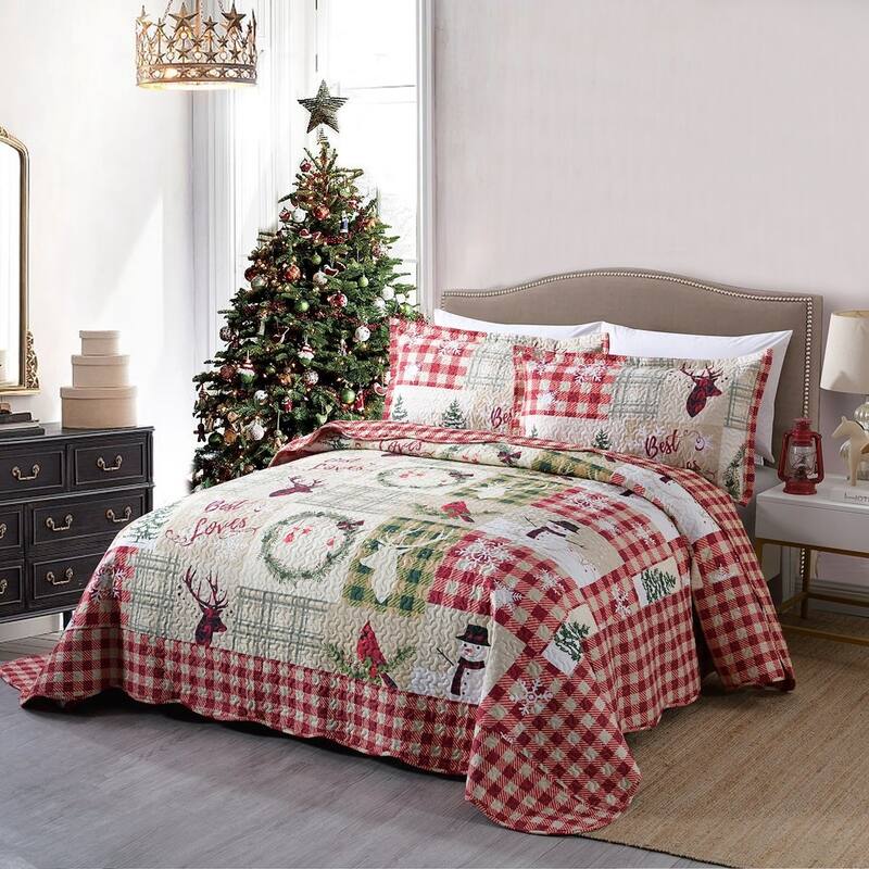 Rustic Patchwork Christmas Quilt Bedspread Set