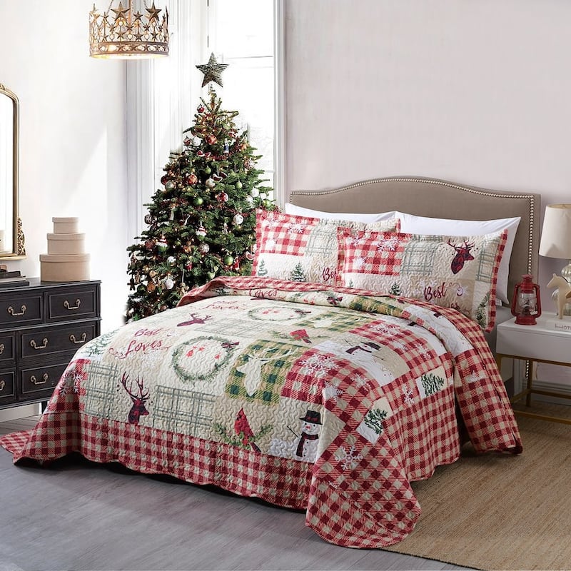 Rustic Patchwork Christmas Quilt Bedspread Set