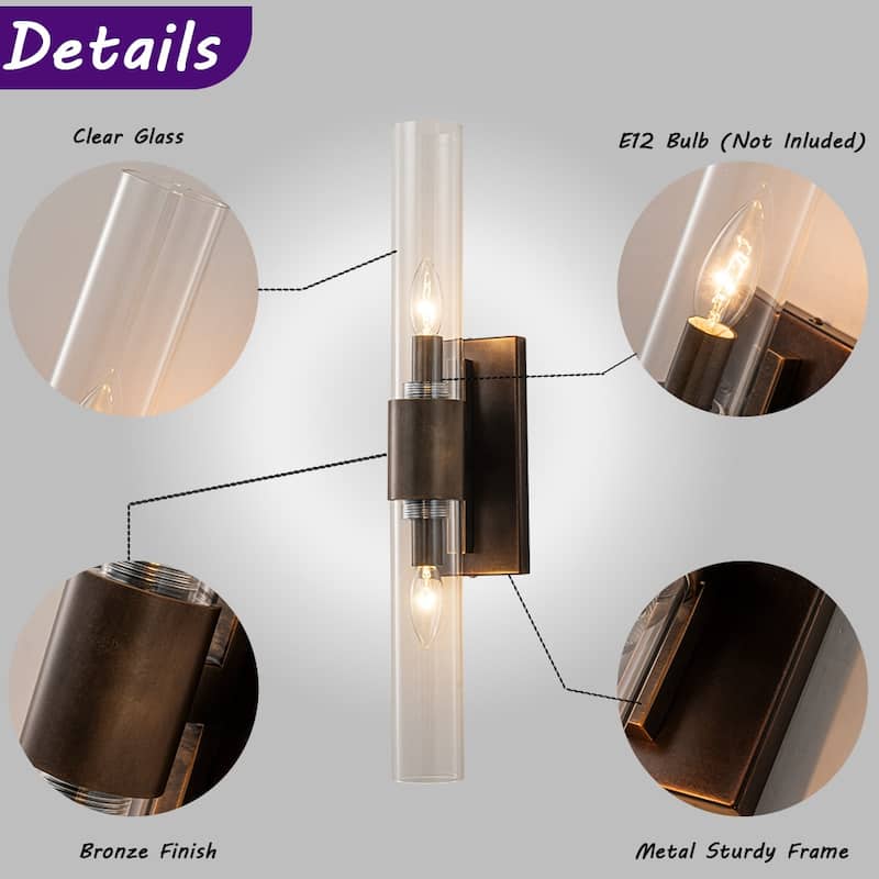 23'' Tall Antique Bronze 2-Light Modern Vanity Light Over Mirror Unique/Statement Double Wall Sconce for Bathroom Living Room