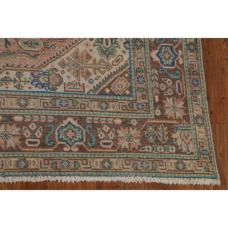 Pink Vintage Tabriz Persian Area Rug Handmade Wool Carpet - 6'4" x 9'7"
