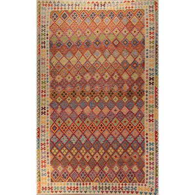 Trellis Geometric Kilim Oriental Large Rug Flatweave Wool Carpet - 10'4" x 16'0"