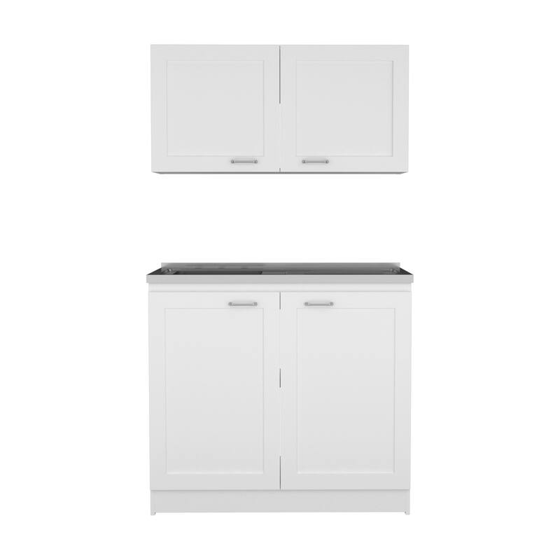 HomeRoots 42" Black and White Wood Accent Cabinet Set With Four Doors