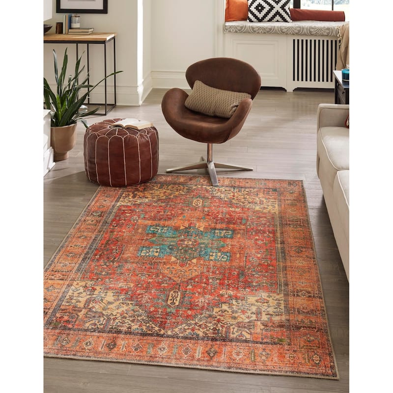 Transitional Rine Collection Area Rug - 7'10"x10' - Rust Red