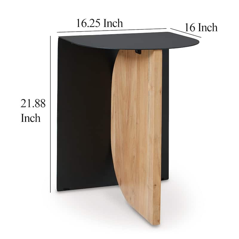 Modern Table, Metal Frame w Solid Wood Base, 16 Inch, Black and Brown