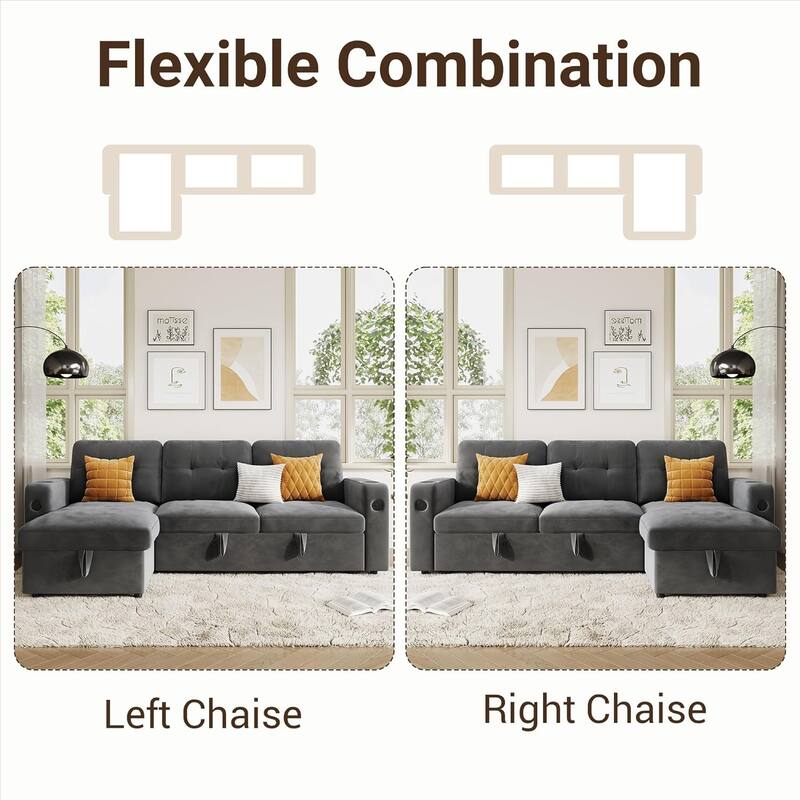 84" Sleeper Sofa Bed, Modular Sectional Cloud Couch with Reversible Storage Model
