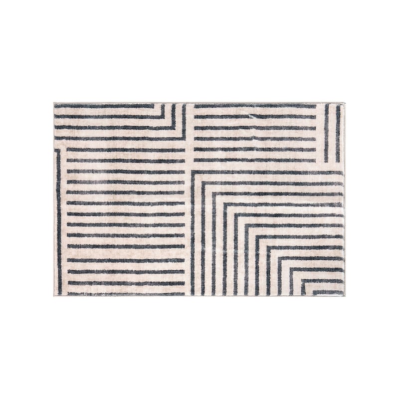 World Rug Gallery Distressed Bohemian Stripes Washable Non Slip Area Rug