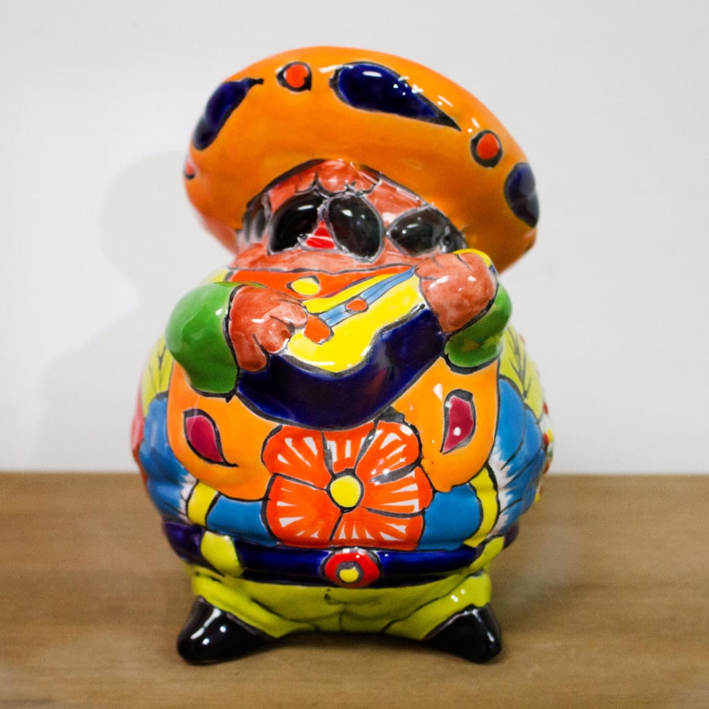 Novica Handmade Guitar Mariachi Ceramic Figurine