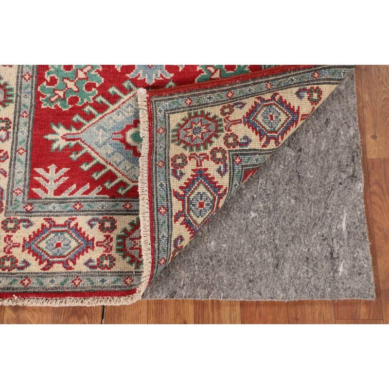 Geometric Red Kazak Accent Rug Hand-Knotted Bedroom Wool Carpet - 2'9" x 3'10"