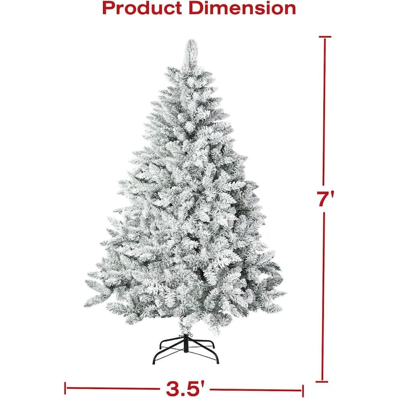 Suncrown 6ft/7ft Artificial Snow Flocked Christmas Tree with Metal Stable Stand Base for Indoor and Outdoor Holiday Decoration