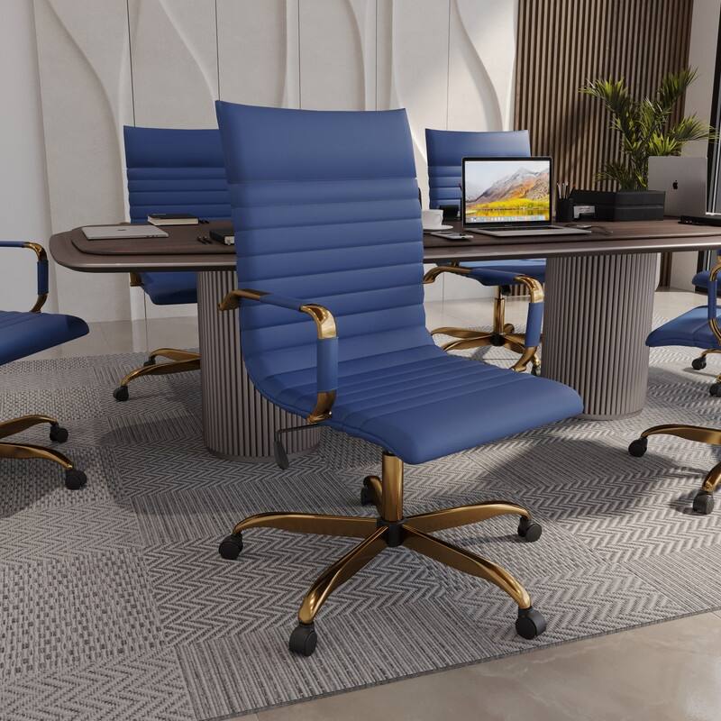 LeisureMod Harris Leatherette Office Chair With Gold Frame - Grey - 23"Dx23"Wx46"H