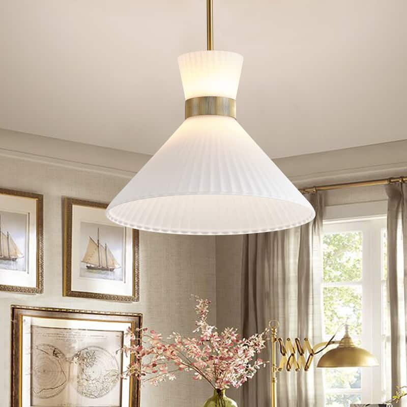 Modern LED Brass Pendant Light White Jade Glass Cone Shade