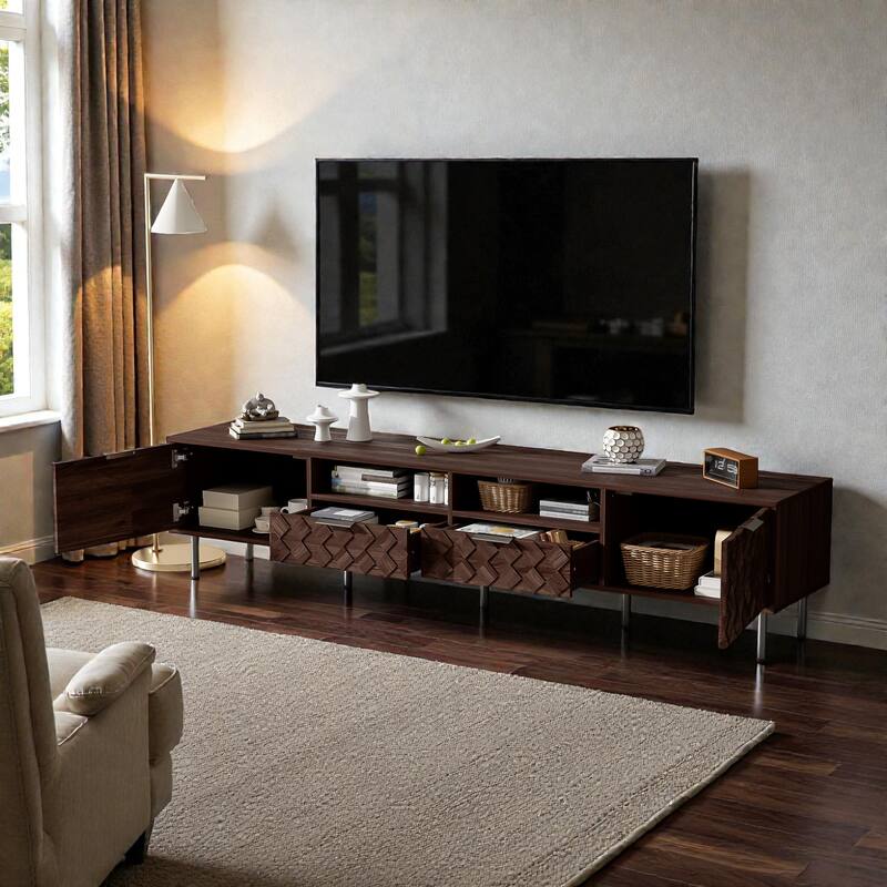 78.7" Modern TV Stand for TVs up to 85 Inch, Entertainment Center with Closed Storage, Soft-Close Hinges, Iron Legs