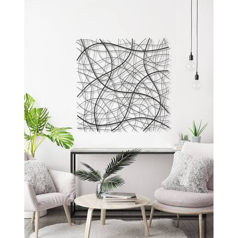 1-Piece 32-Inch Square Black Abstract Metal Wall Decor