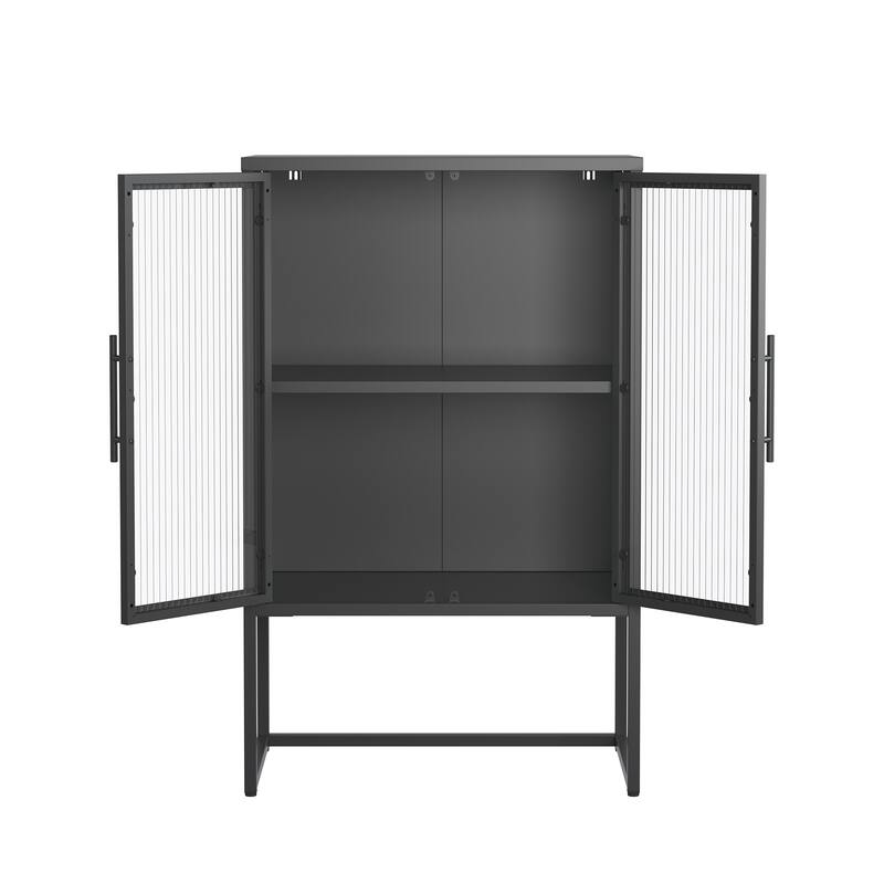 Benvolio 41.34-inch Black Two Door Metal Storage Cabinet with Fluted Clear Doors - 41.34