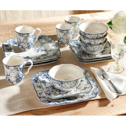 222 Fifth Adelaide 16-Piece Porcelain Dinnerware Set, Blue