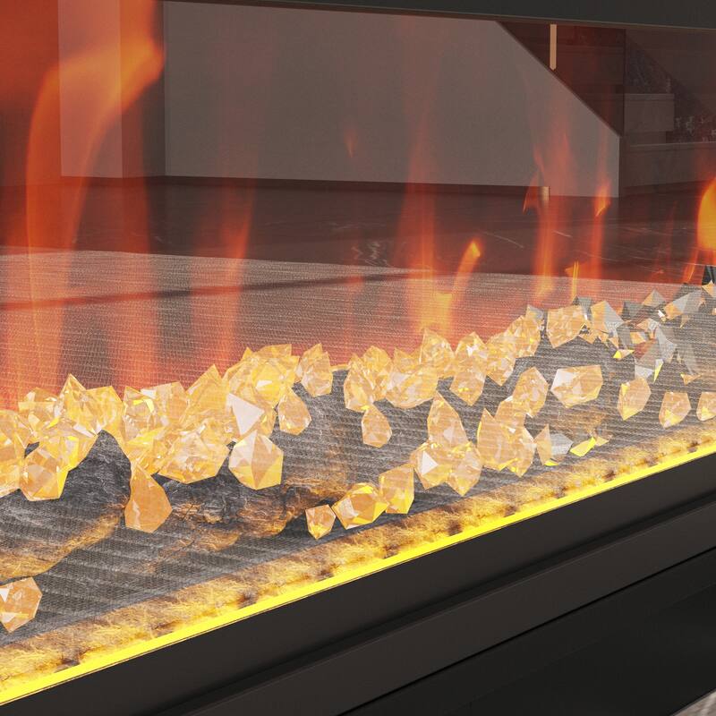 Modern Black Fireplace TV Stand Combo,Remote Fireplace Heater,2 Drawers,Light Strip & USB