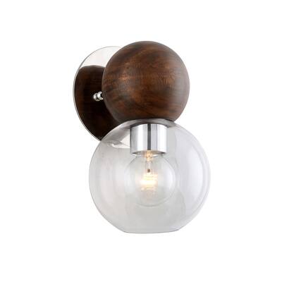 Arlo 1-light Polished Stainless Steel and Natural Acacia Wall Sconce with Clear Glass
