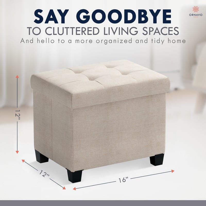 Ornavo Home Collapsible Rectangle Small Storage Ottoman with Legs - 12" x 16" x 12"