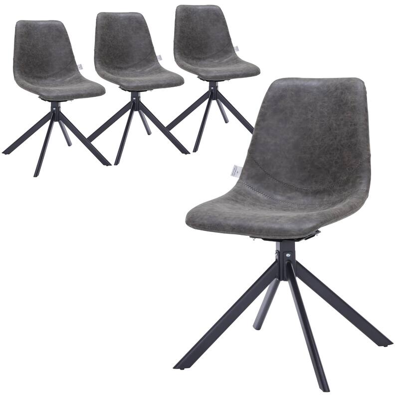 Markley Leather Dining Chair 360 Degree Swivel with Iron legs Modern Accent Side Chair Set of 4 - Grey