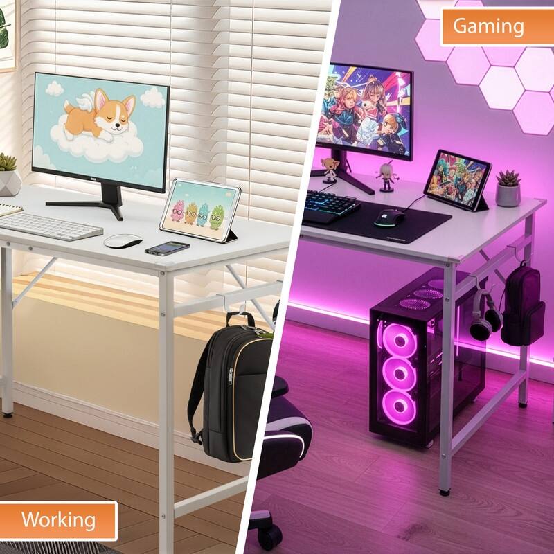 47.2” Computer Desk for Home Office - Study Writing Desk with Storage, Side Hooks & Adjustable Feet