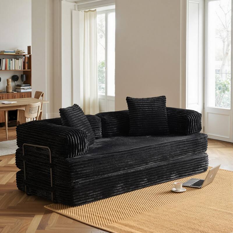 OVIOS Supreme Soft Fluffy Loveseat Sleeper Sofa - Plush-Black