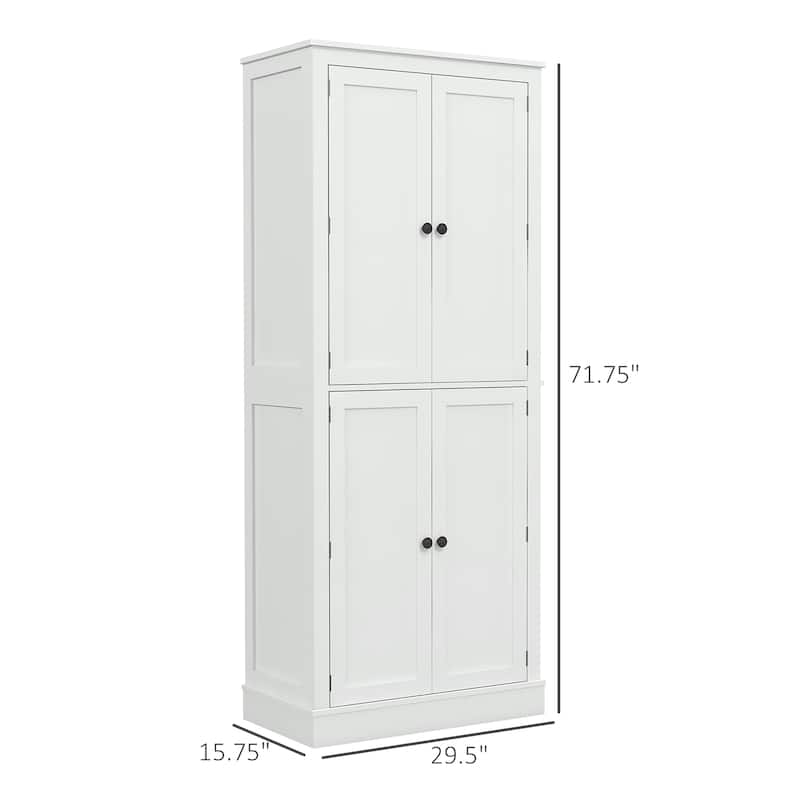 HOMCOM 72" Kitchen Pantry, Modern 4-Door Kitchen Storage Cabinet with Inside Drawer, Hanging Door Shelves,White