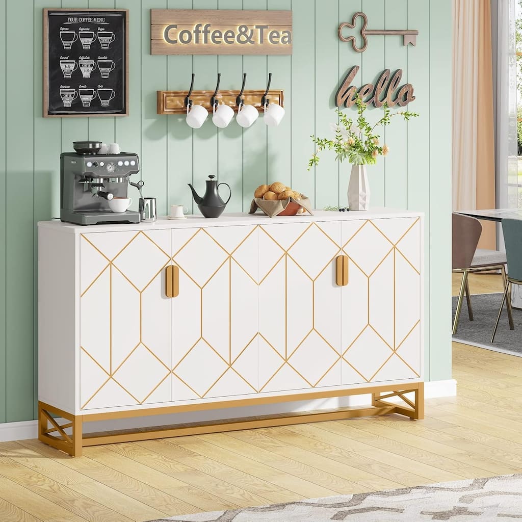 59" Buffet Cabinet/Sideboard 2-Tier Storage Modern Wood Metal Coffee Bar Cabinet for Kitchen/Dining/Living Room