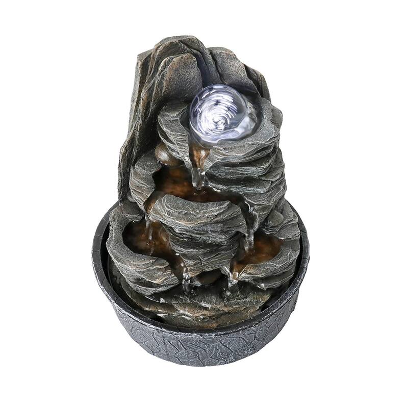 Cascading Rockery Water Fountain with LED Lights, Resin Water Feature
