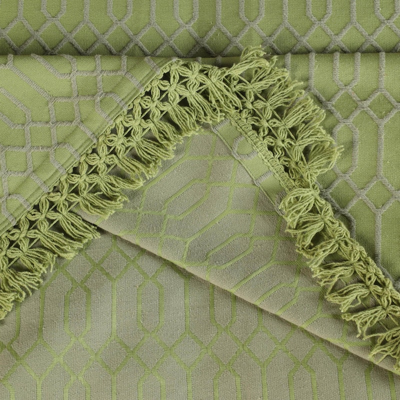 Blue Nile Mills Geometric Jacquard Cotton Blend 3-Piece Bedspread Set with Fringe