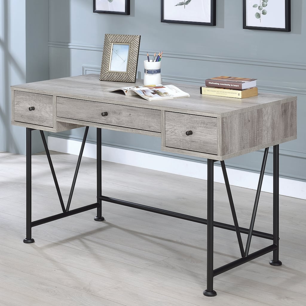 Coaster Furniture Analiese Grey Driftwood and Black 3-drawer Writing Desk