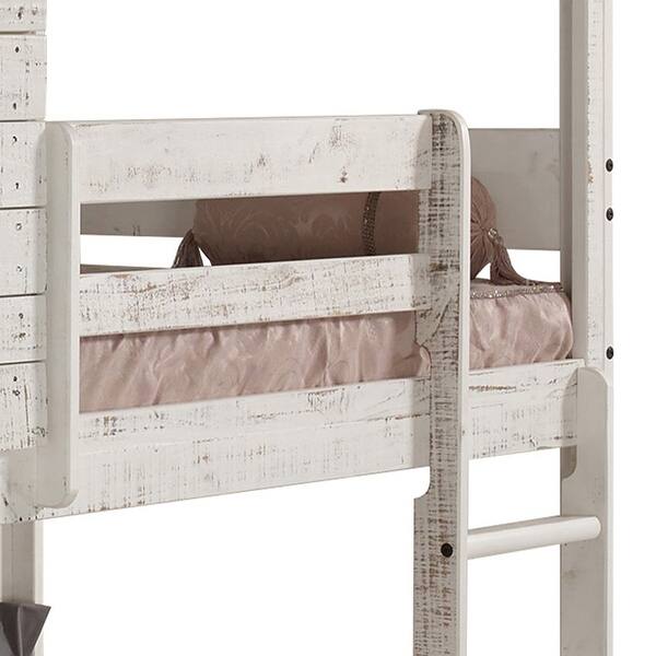 dimension image slide 1 of 3, Rustic Twin Over Twin Bunk Bed with Built-in Ladder ,Guardrails