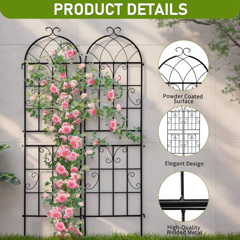 2-Pack Garden Trellis Black Iron 16x61" with Arched Top for Roses Flowers and Vegetable Plants - (16 x 61)" (W x H)