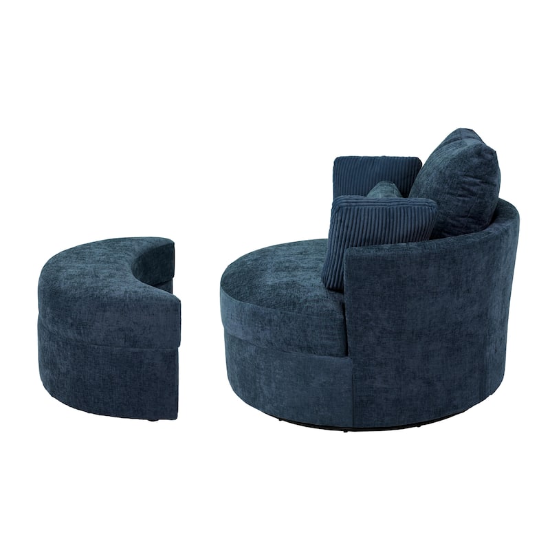 Upholstered Swivel Accent Chair with Wooden Tray Storage Ottoman