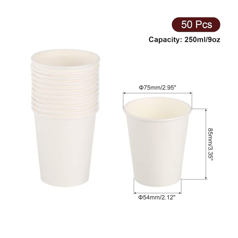 Colorful Disposable Paper Cups, 50 PCS 9 OZ DIY Paper Cups for Parties - White